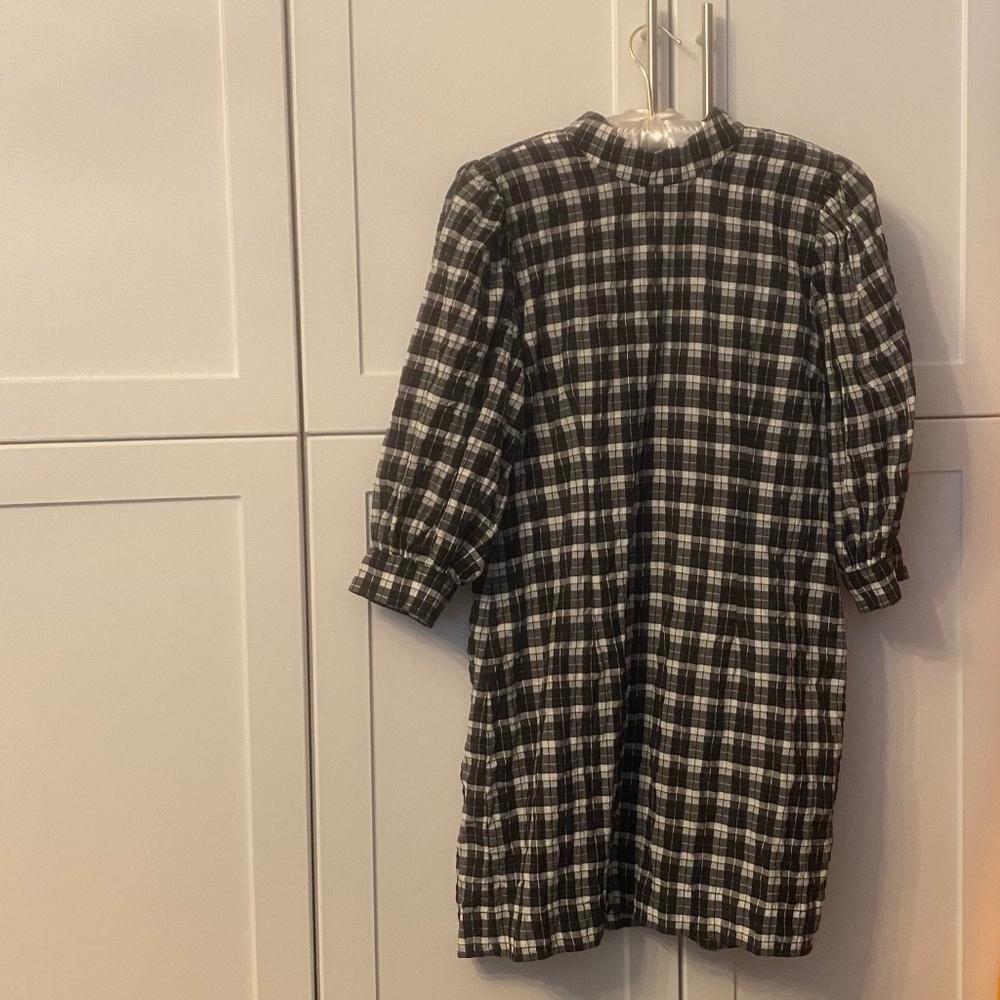 Ganni Black and White plaid Seersucker mini dress